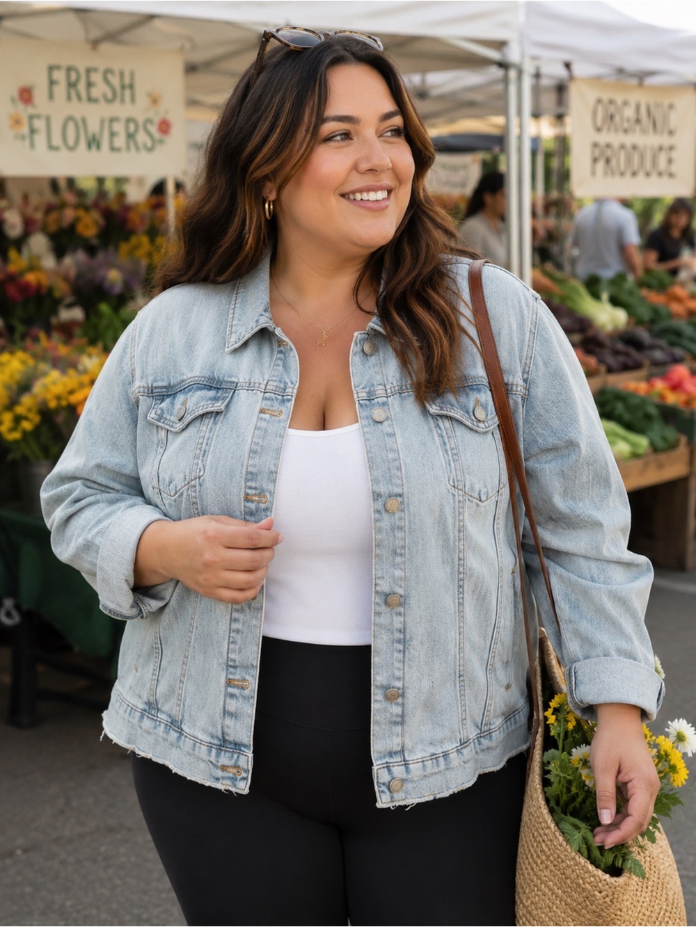 Plus-Size Light Wash Denim Jacket for Women